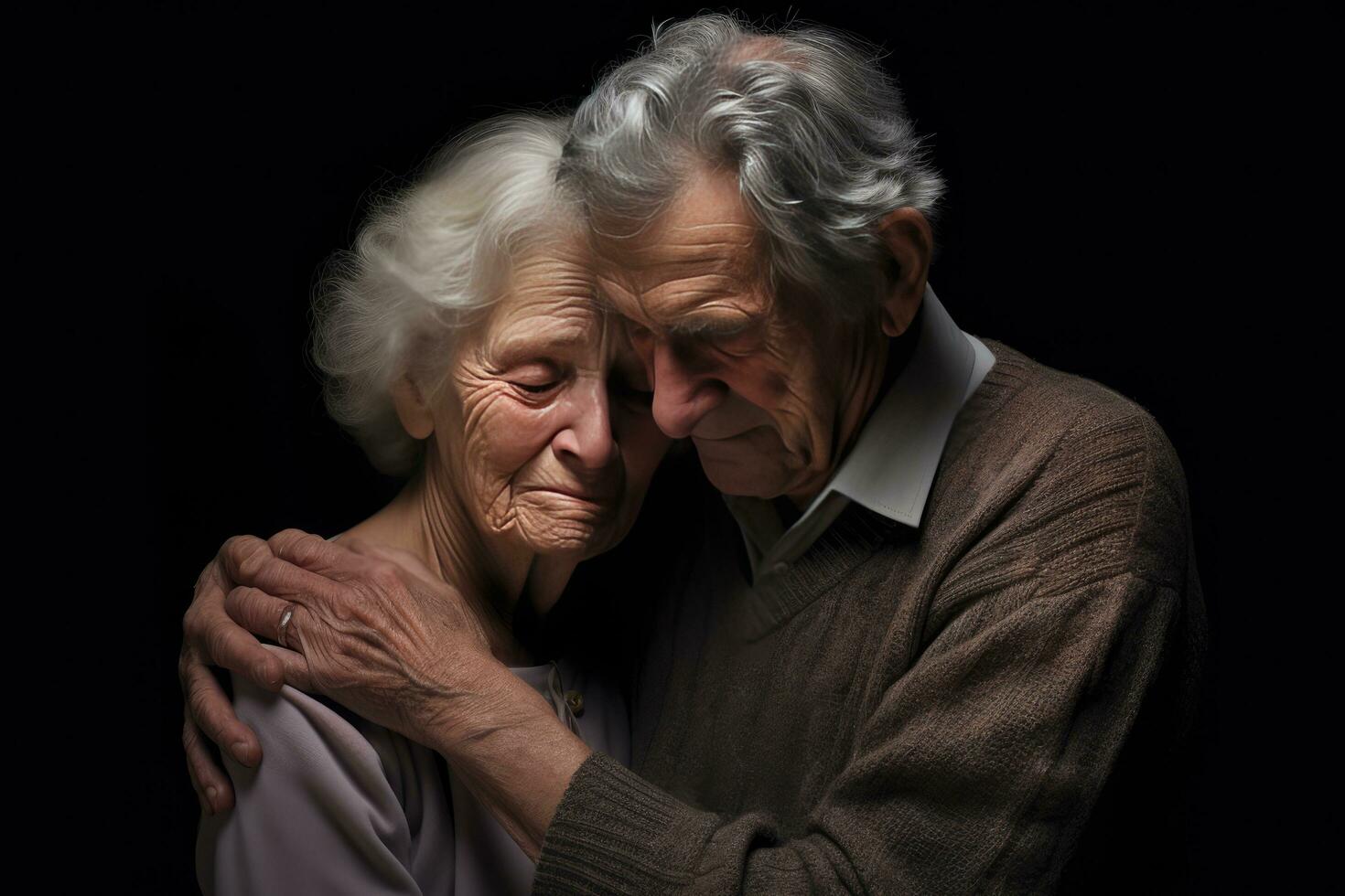 AI generated senior citizen couple holding each other photo