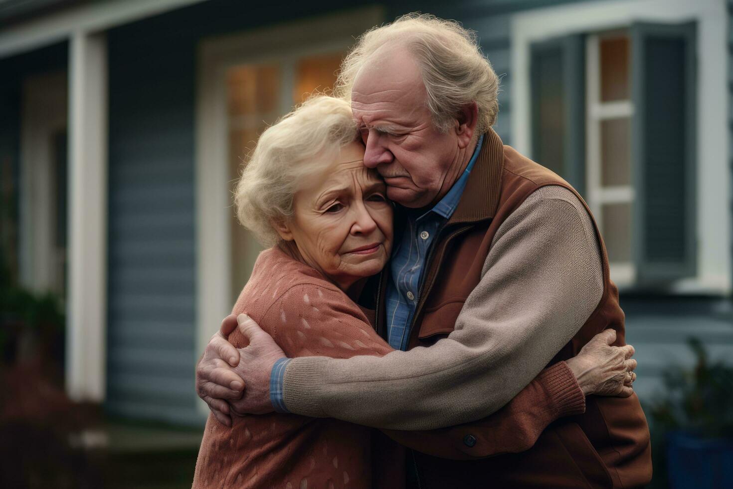 AI generated senior citizen couple holding each other photo