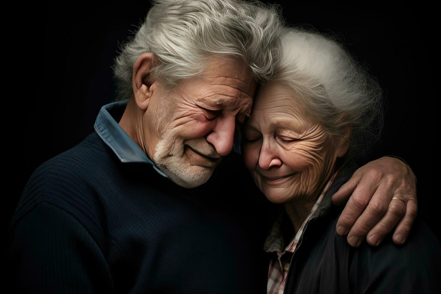 AI generated senior citizen couple holding each other photo