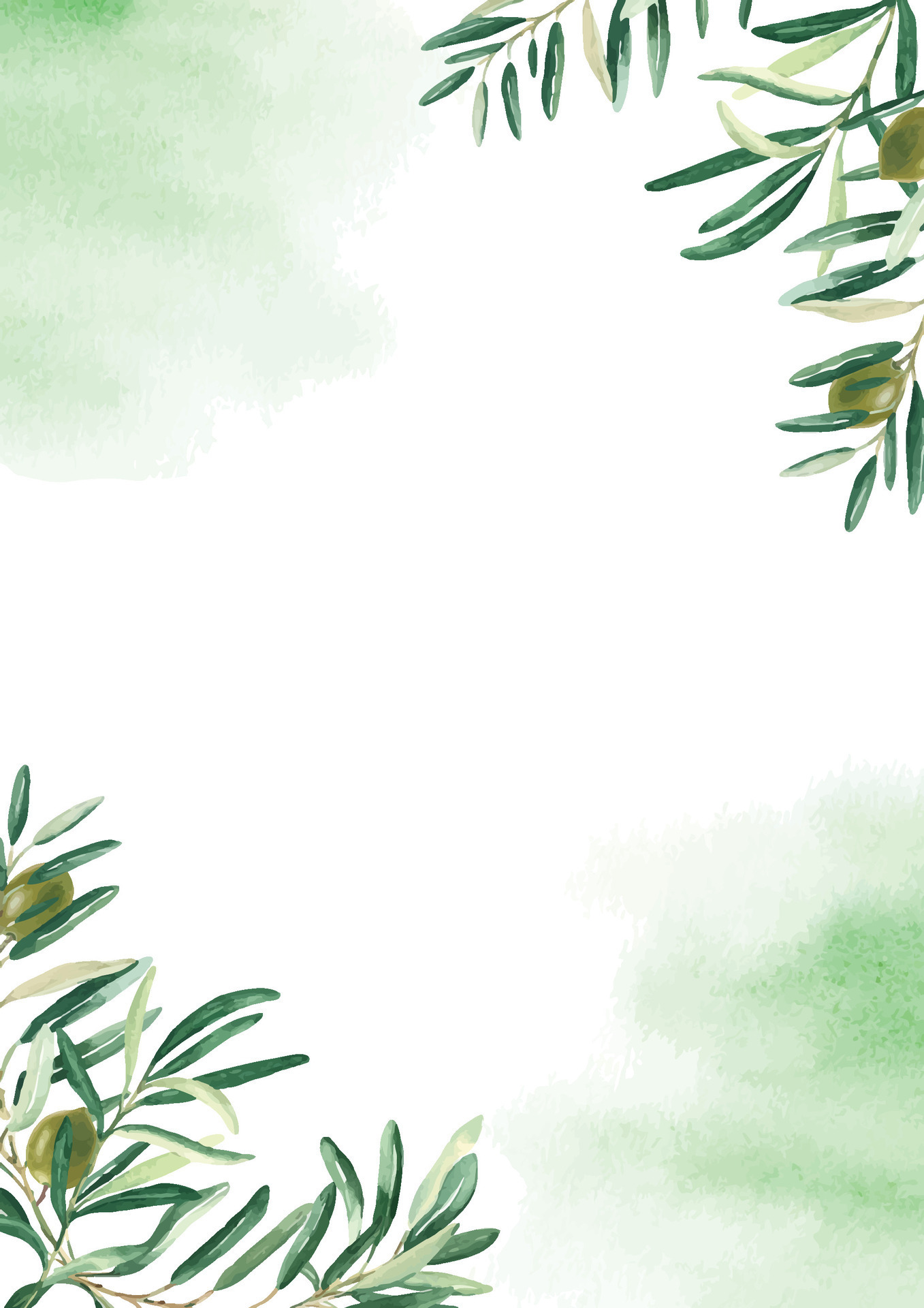 Floral background card template with green olive branches corners and