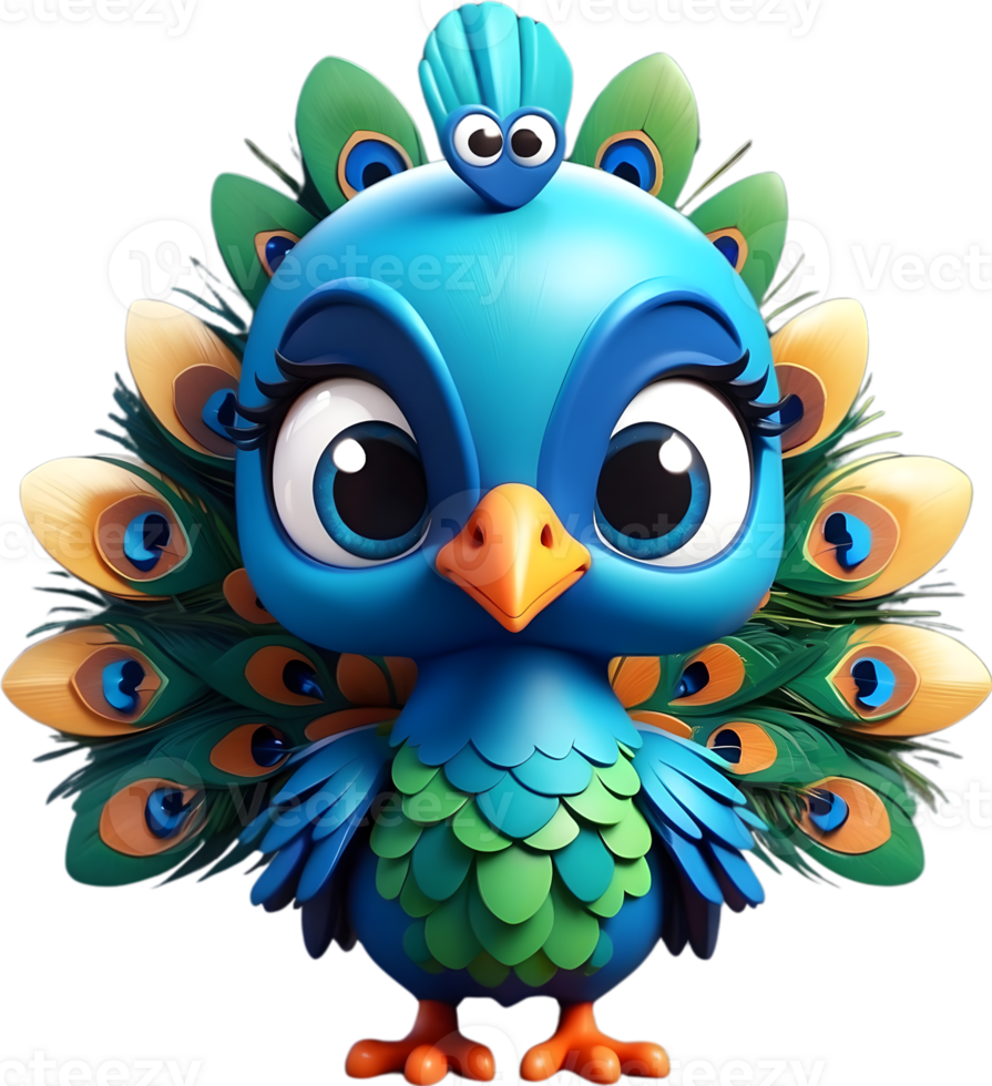 ai gegenereerd tekenfilm blauw vogel met groen veren en blauw ogen png