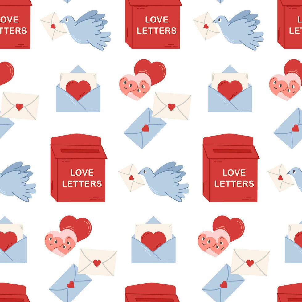 san valentin día sin costura modelo. buzón para amor letras y enamorado tarjetas plano vector ilustración.