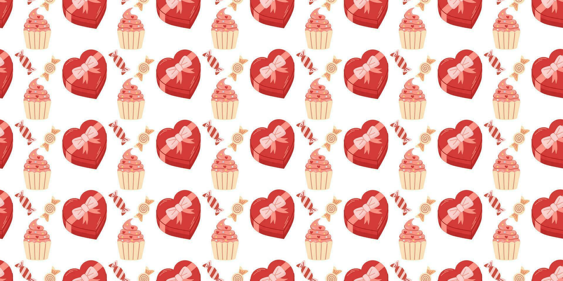 Valentines day seamless pattern. Love sweets, candies. Flat vector illustration.