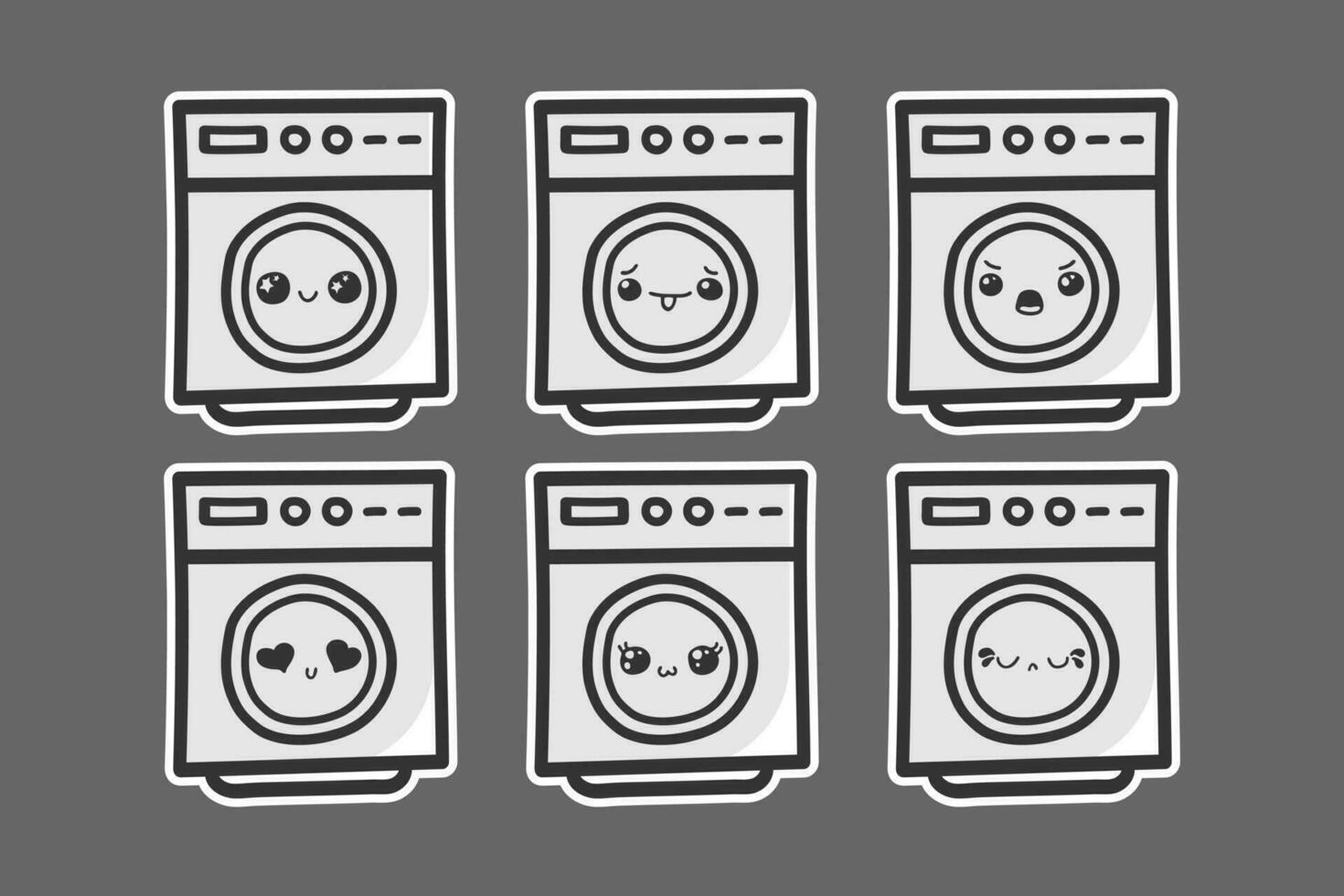 hand drawn washing machine sticker sets with various expressions 04 vector