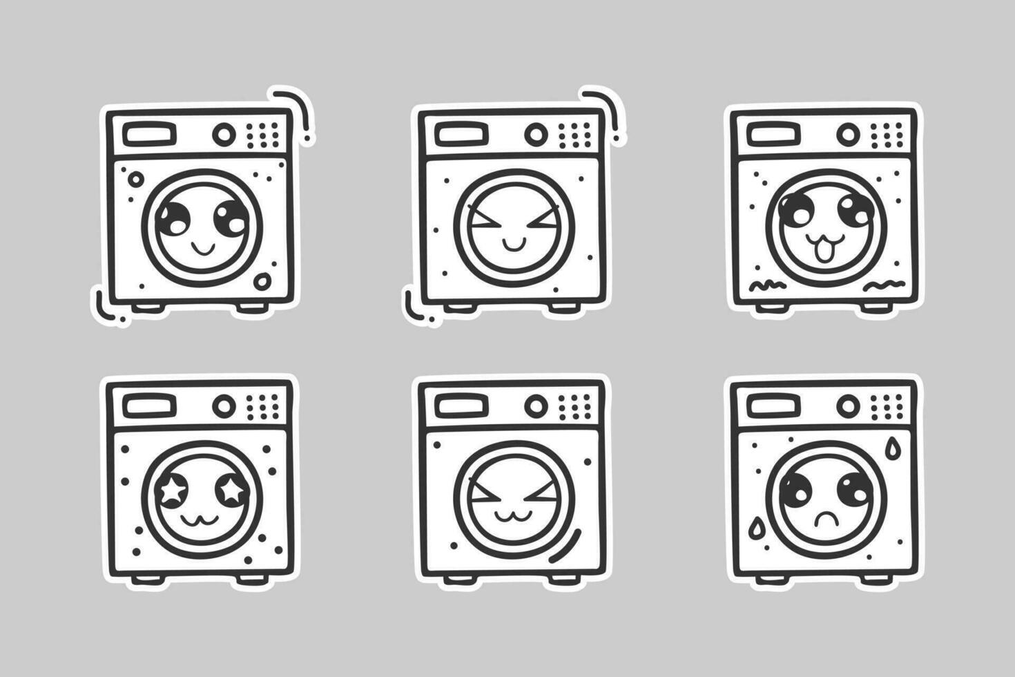 hand drawn washing machine sticker sets with various expressions 05 vector