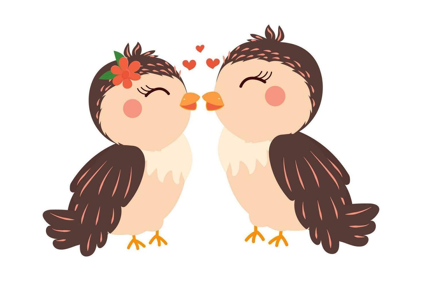 amor aves. vector ilustración de dos aves con un corazón en un blanco antecedentes. impresión para tarjeta postal, camiseta diseño, póster.