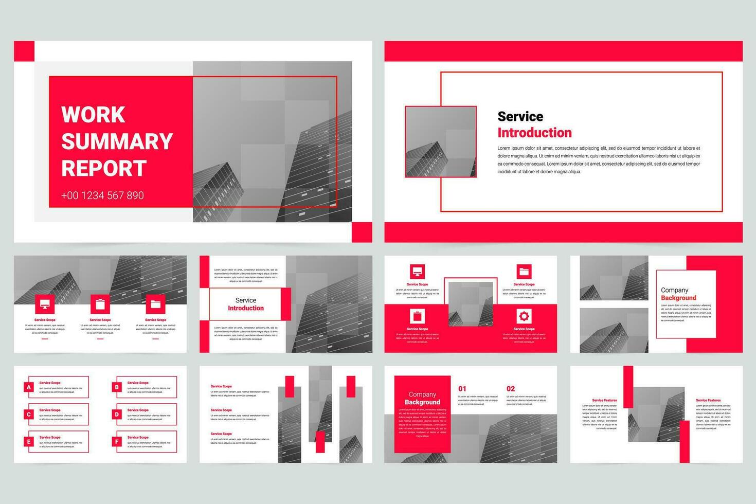 Red modern business work report slide presentation template vector