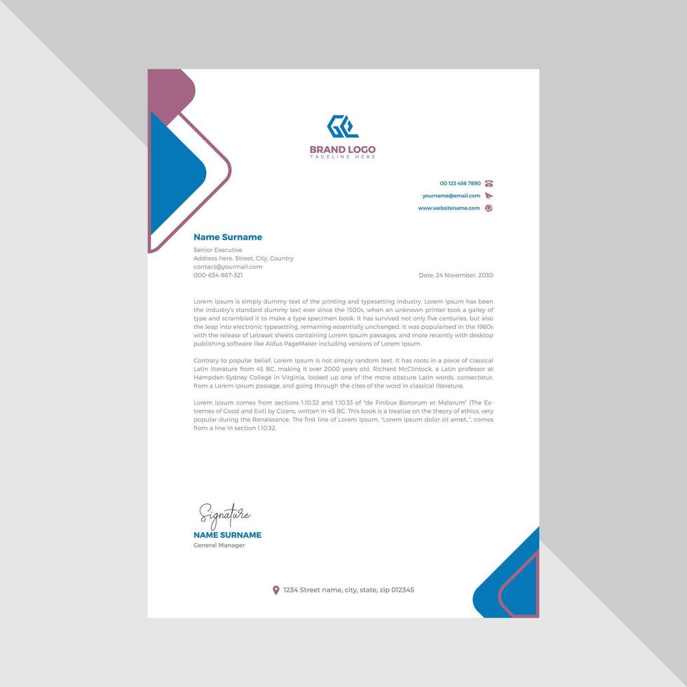 Elegantly Informative, Modern and Creative Abstract Design for Professional Corporate Letterhead vector