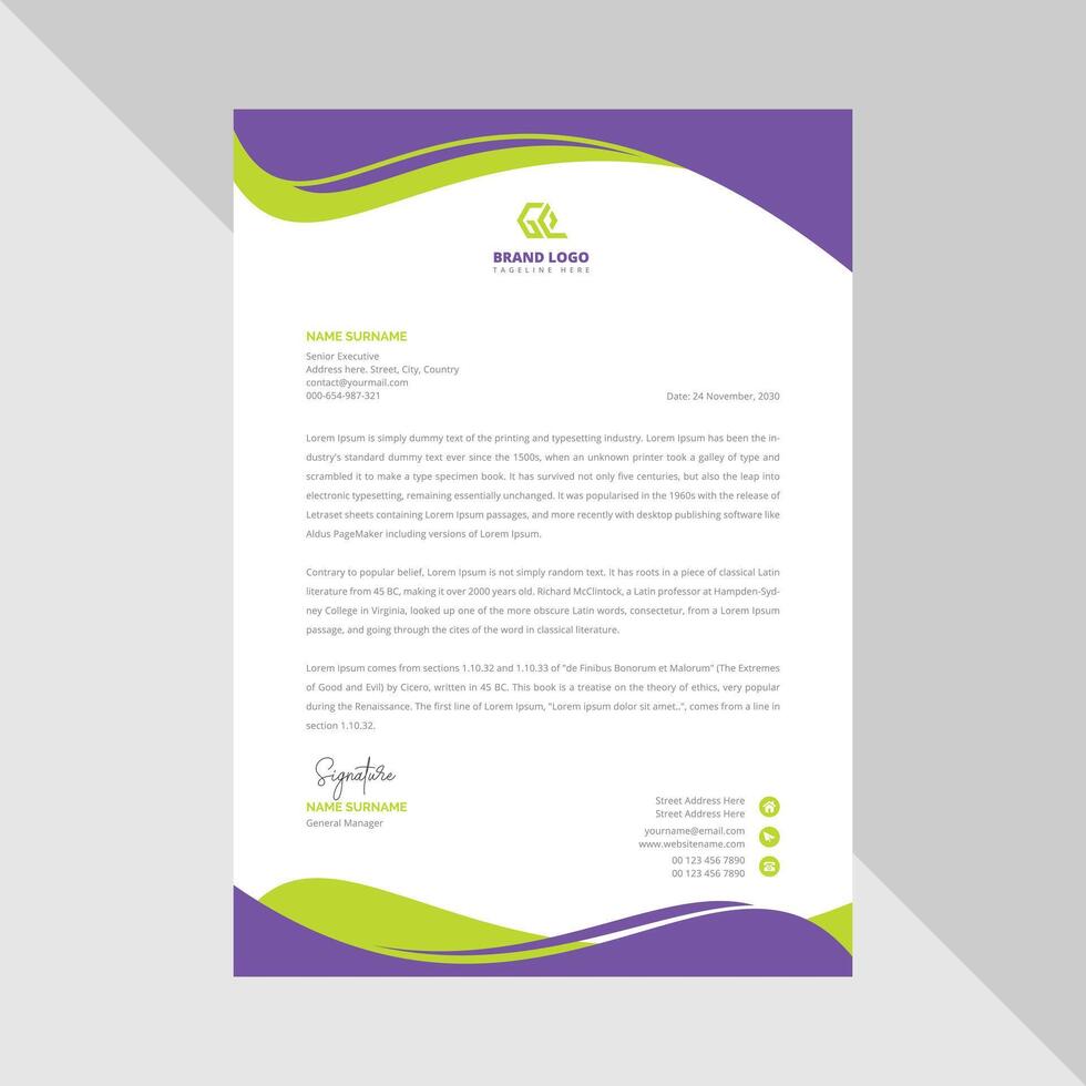 Sleek and Innovative Corporate Letterhead, Modern, Creative, and Professionally Informative Design vector