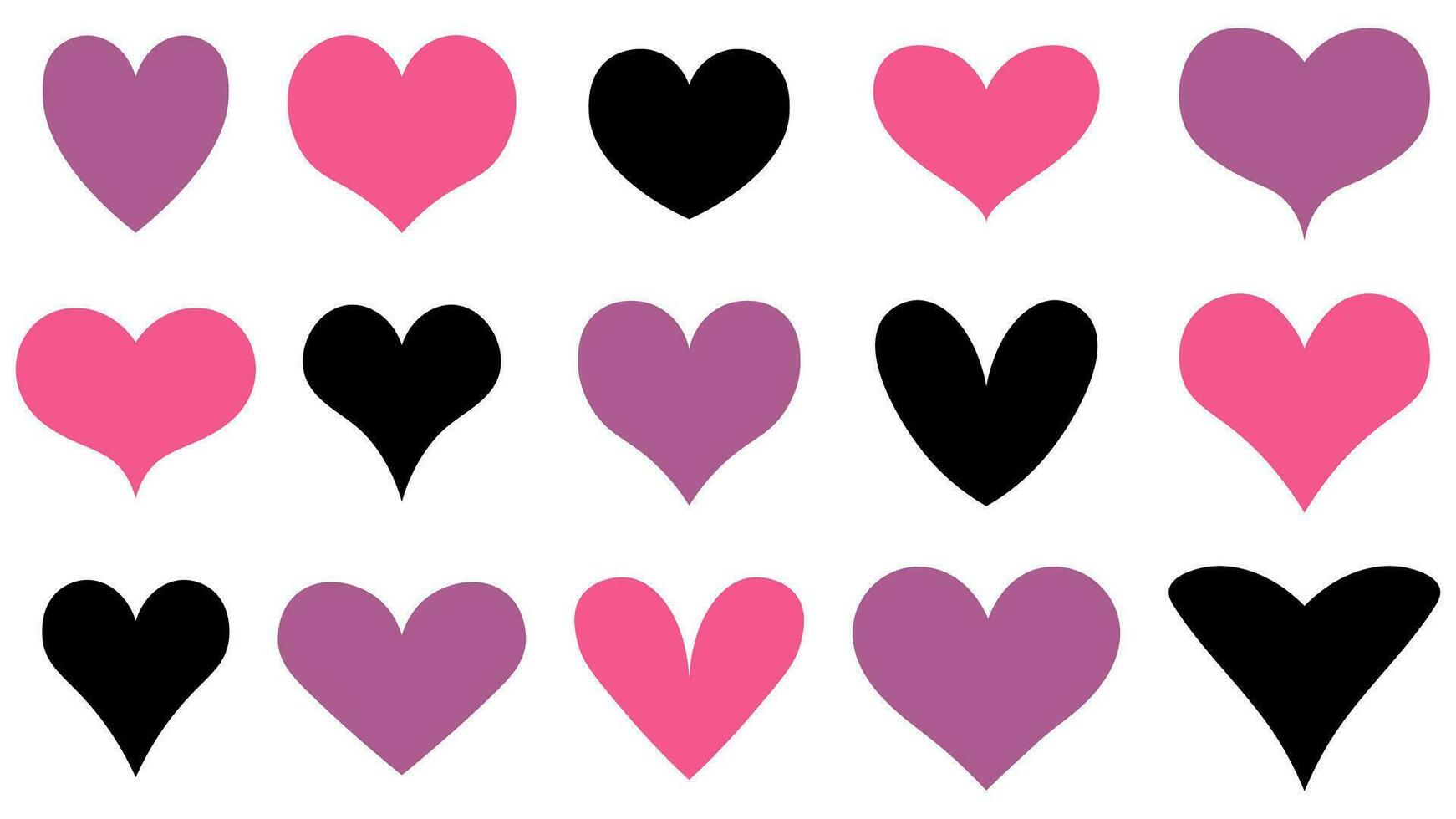 emo corazones conjunto en plano estilo, y2k rosa, Violeta, negro corazones, San Valentín día recopilación. vector