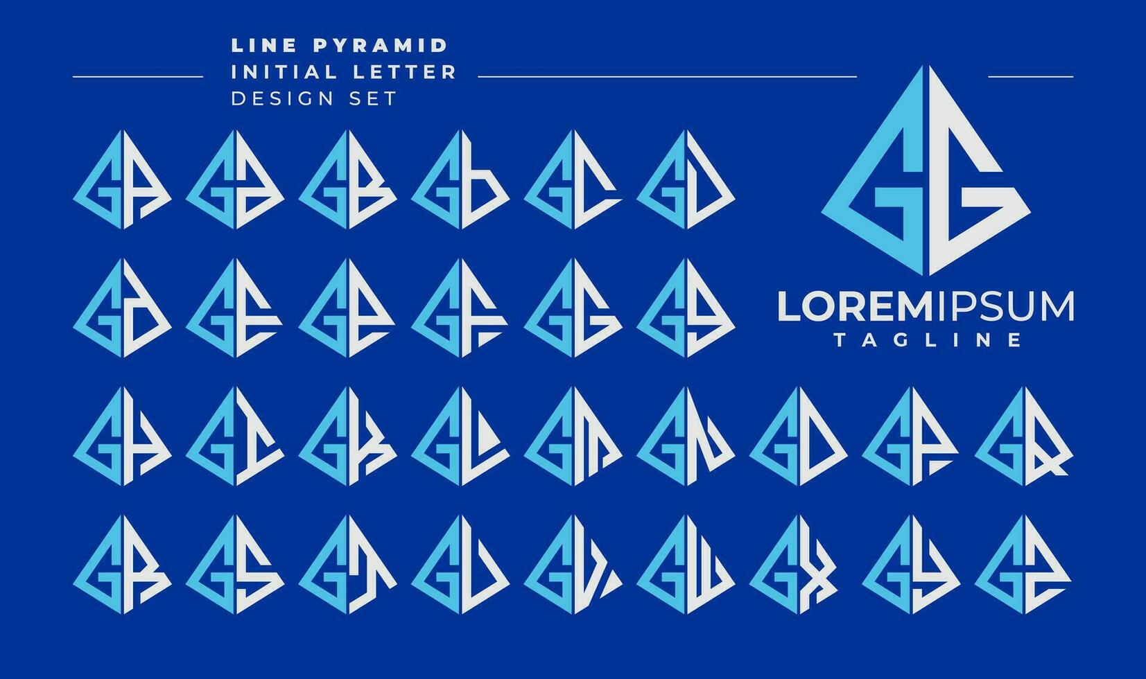 Line abstract pyramid initial letter G GG logo design set vector