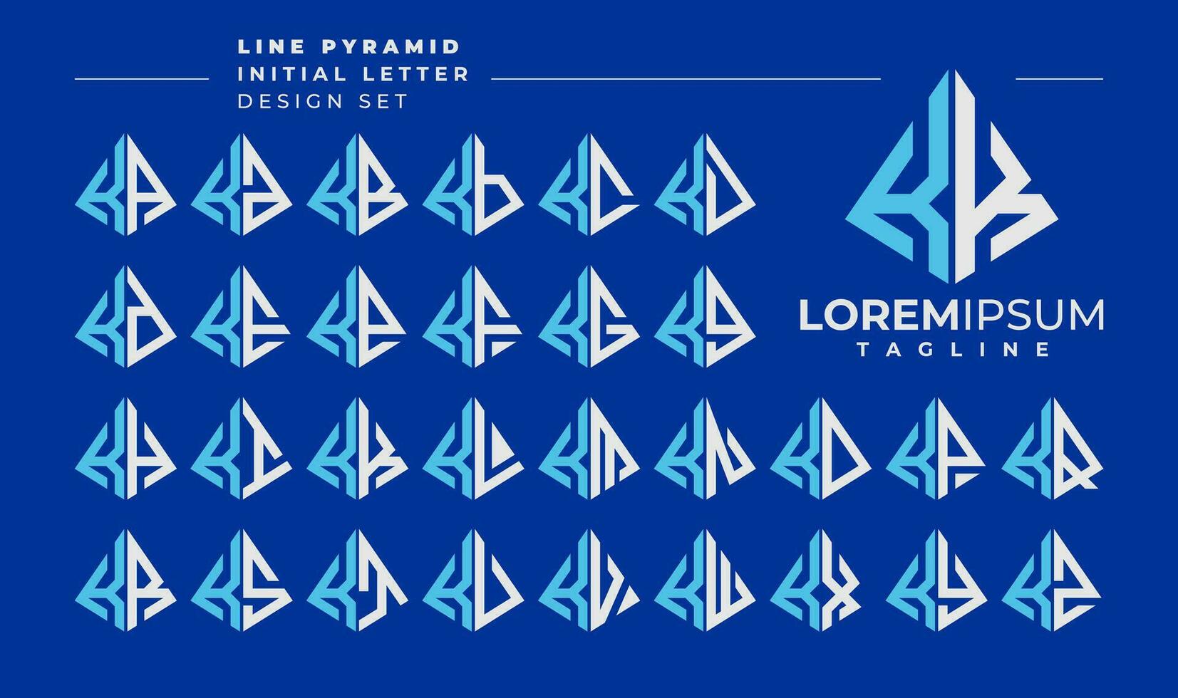 Line abstract pyramid initial letter K KK logo design set vector