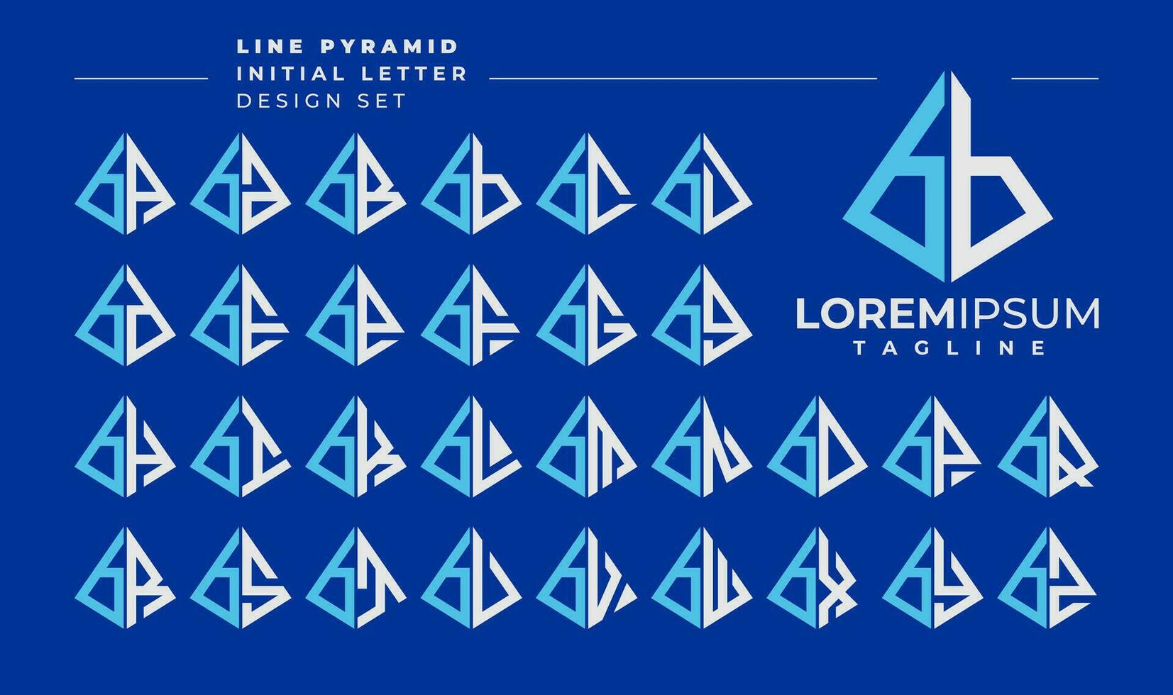 Line abstract pyramid initial lowercase letter B BB logo design set vector