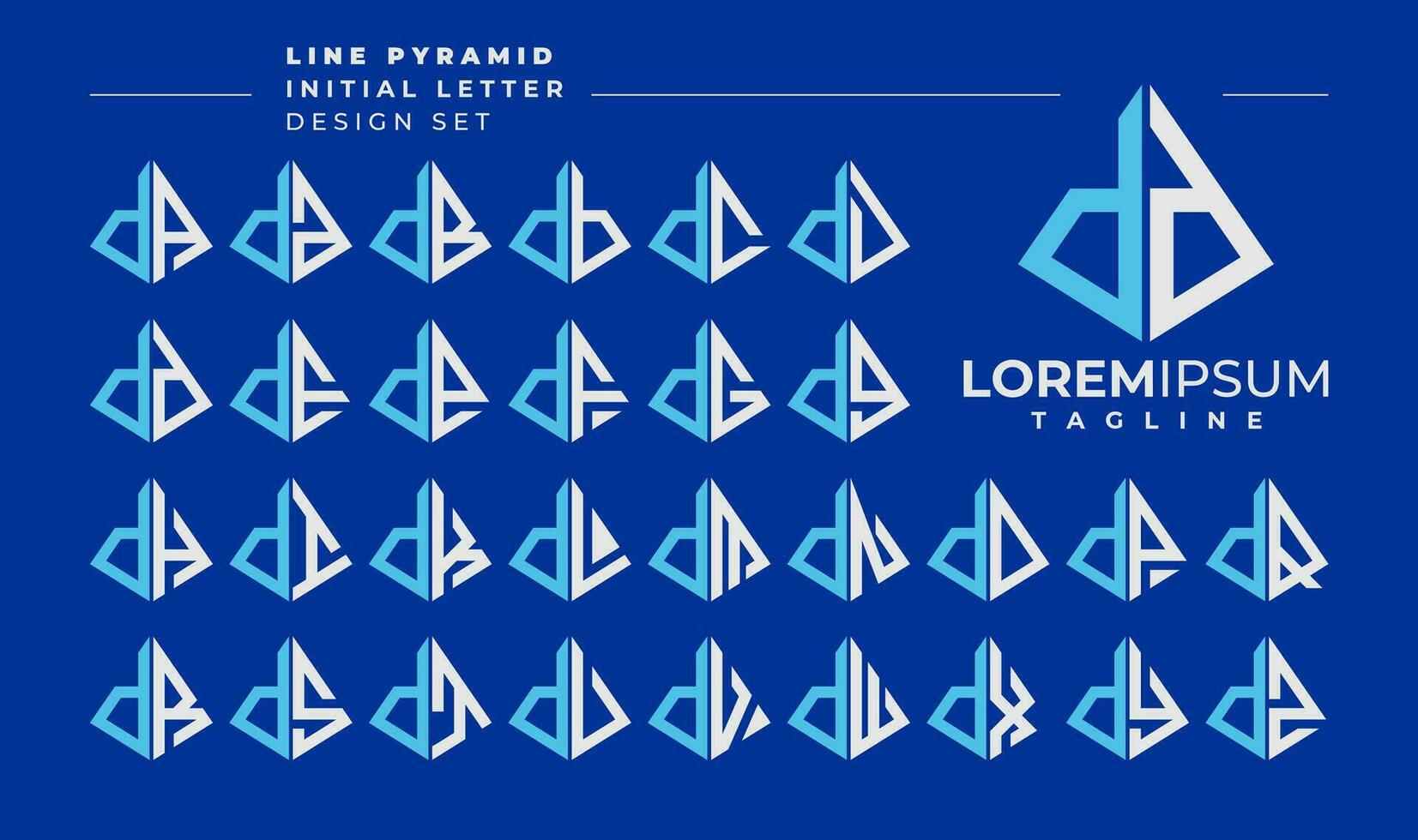 Line abstract pyramid initial lowercase letter D DD logo design set vector