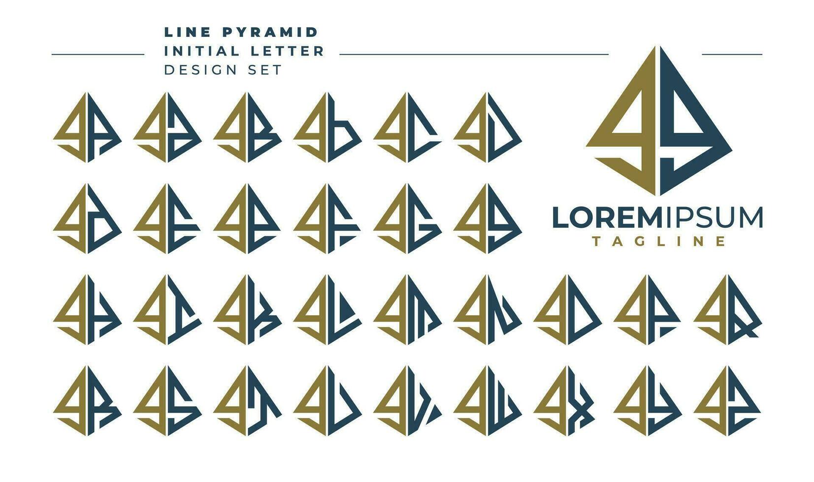 Set of geometric pyramid lowercase letter G GG logo, number 9 99 design vector