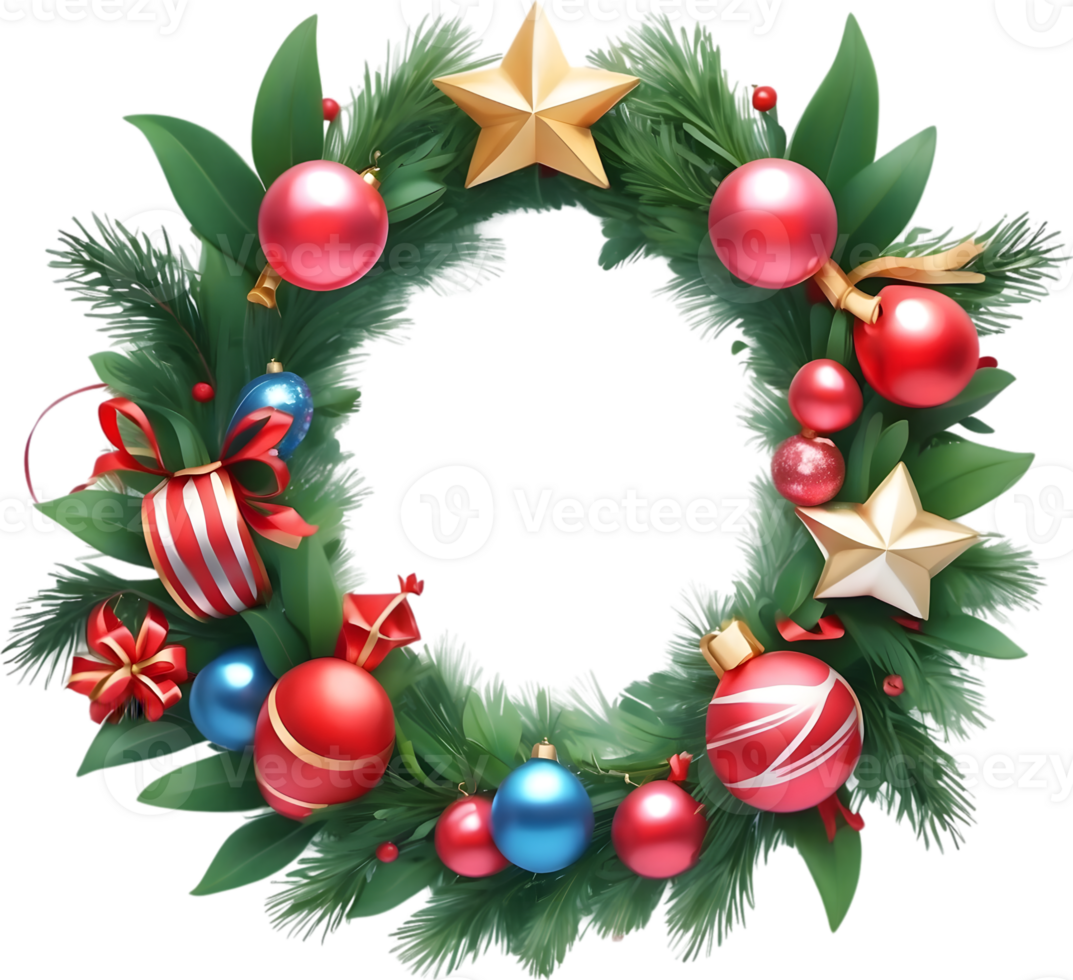 AI generated christmas wreath with flowers and bows on a transparent background png