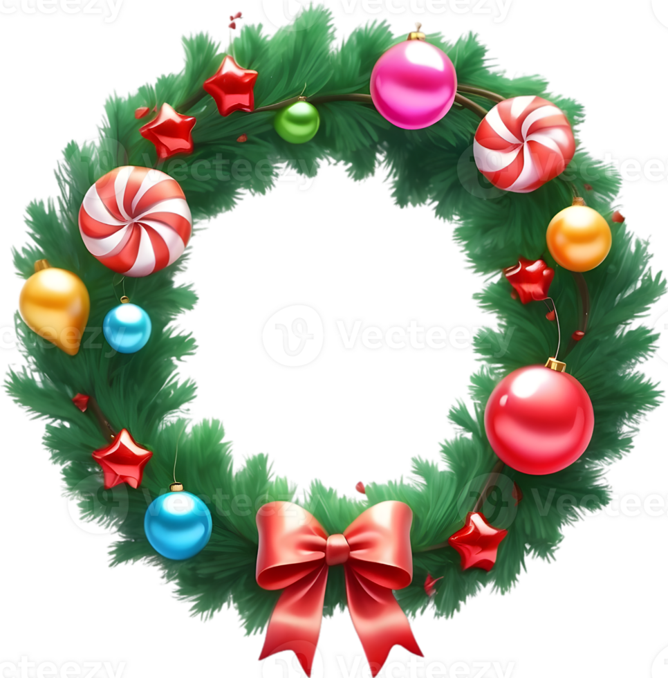 AI generated christmas wreath with flowers and bows on a transparent background png