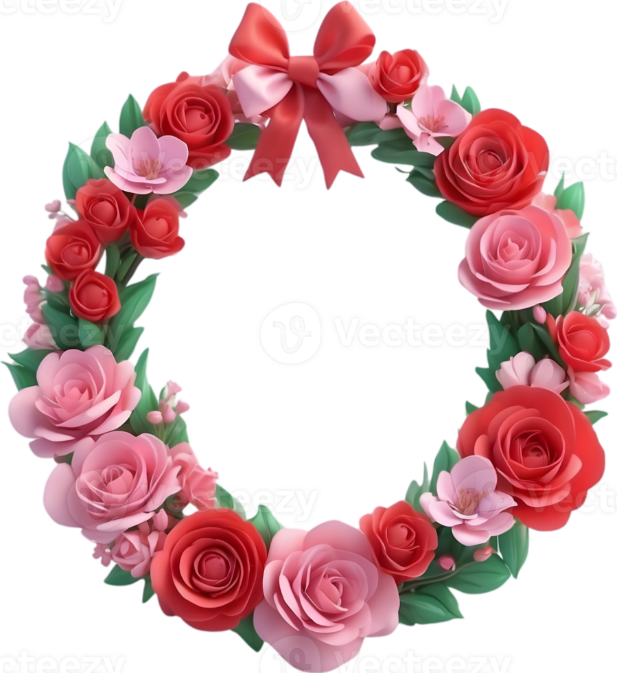 AI generated a wreath with flowers and a red bow on it png