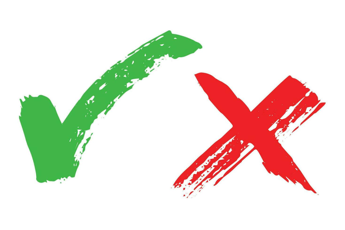 Hand drawn green check mark and red cross mark Marker right and wrong sign clipart Voting doodle vector