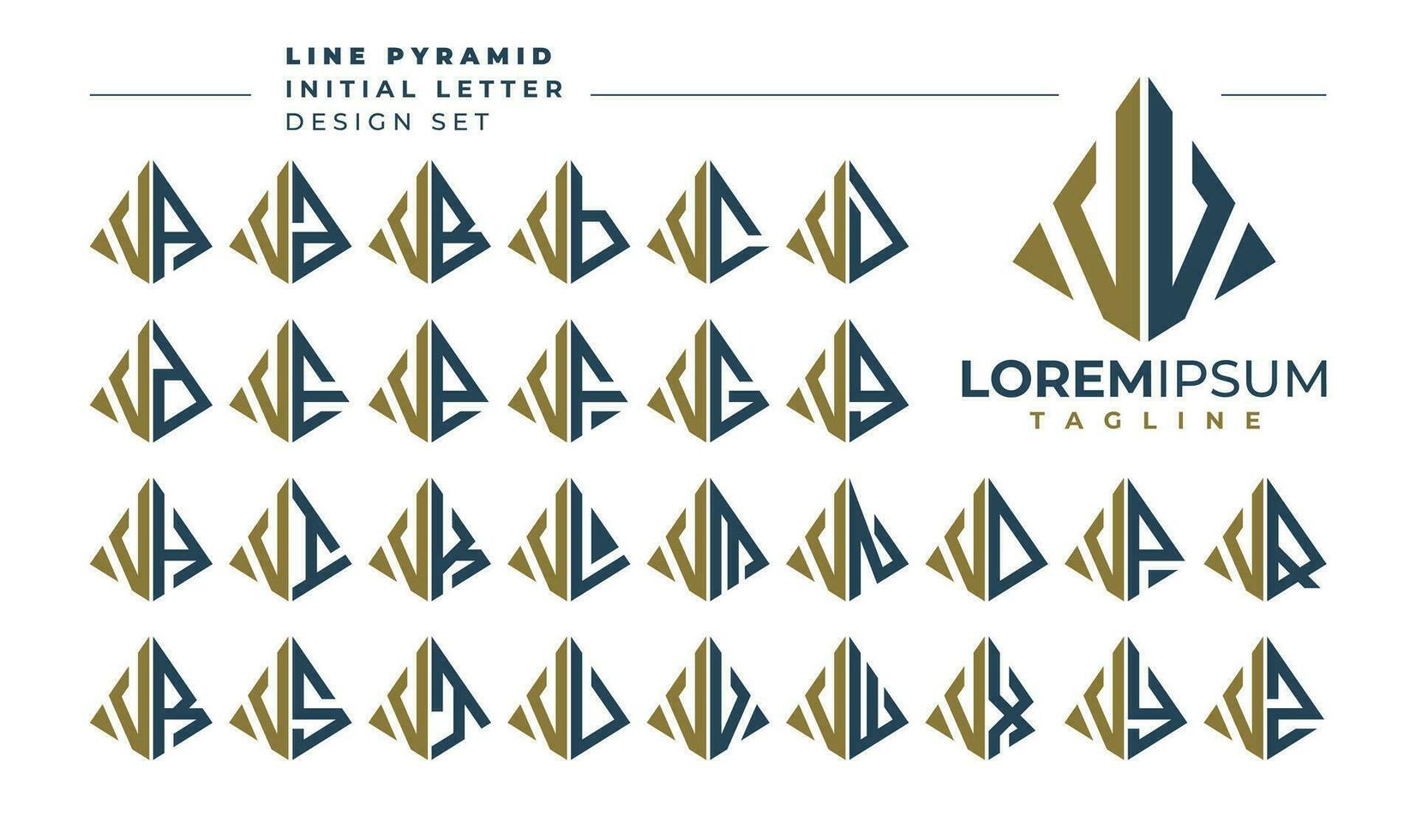 Set of geometric pyramid letter V VV logo design vector