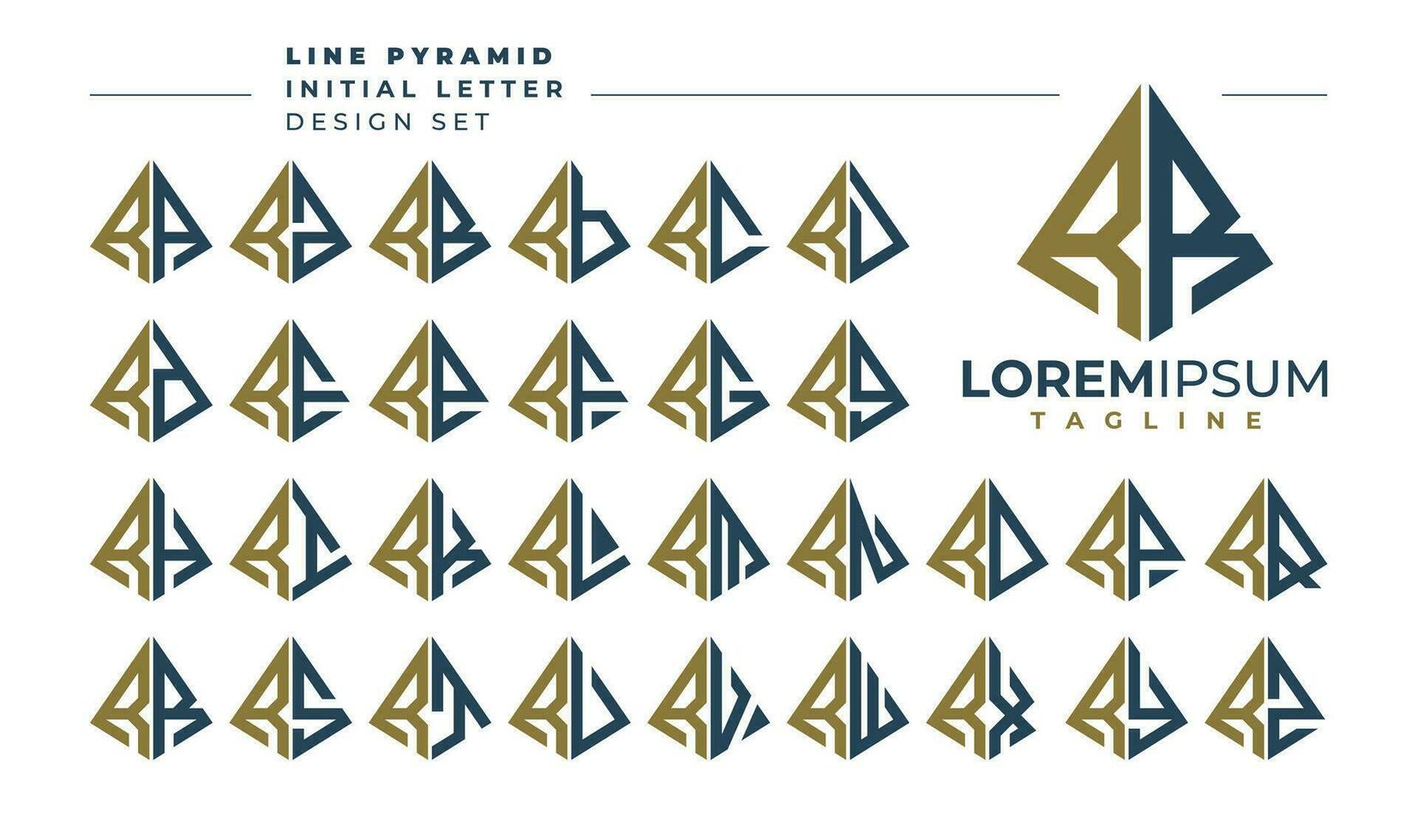 Set of geometric pyramid letter R RR logo design vector