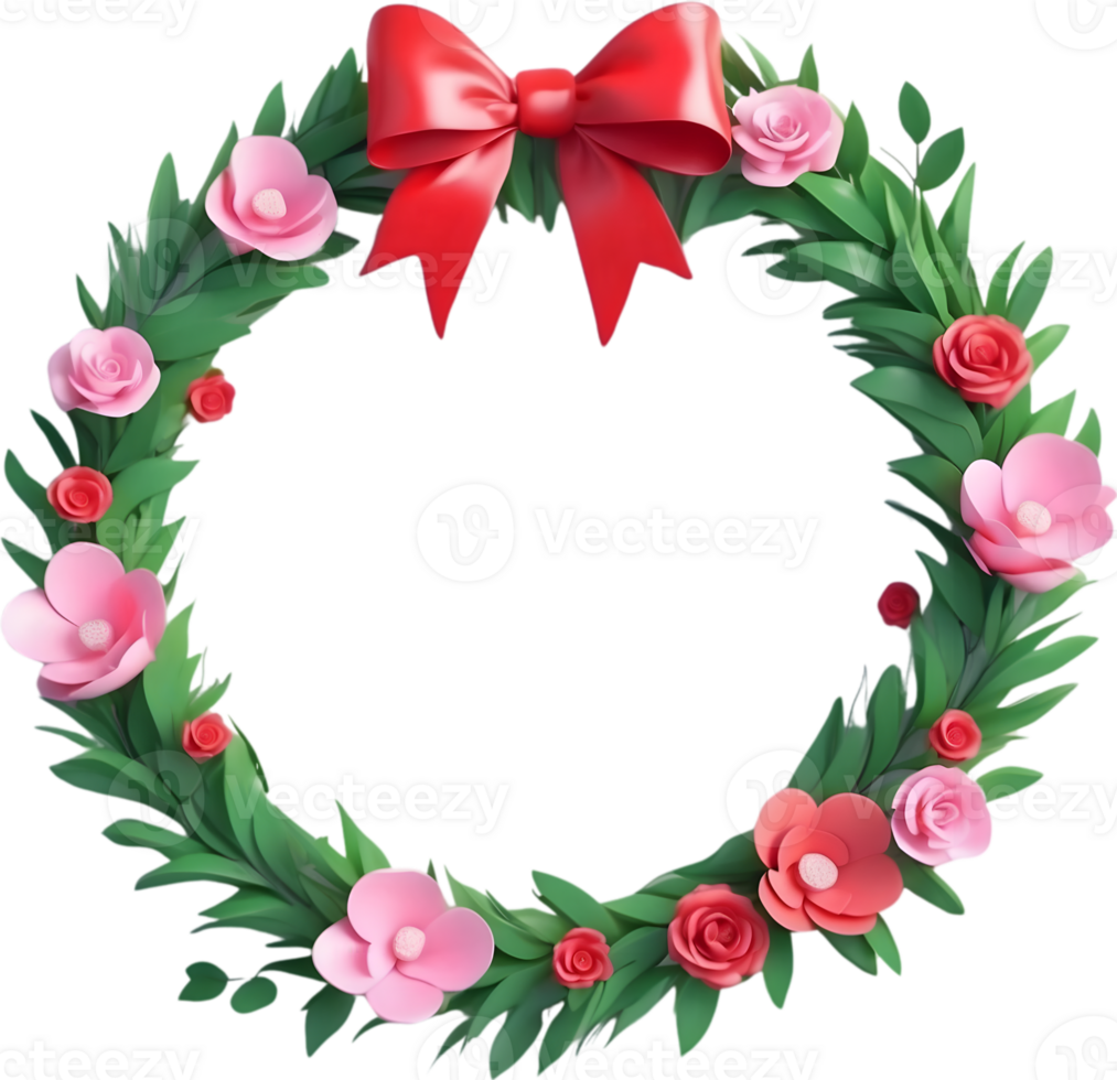 AI generated a wreath with flowers and a red bow on it png