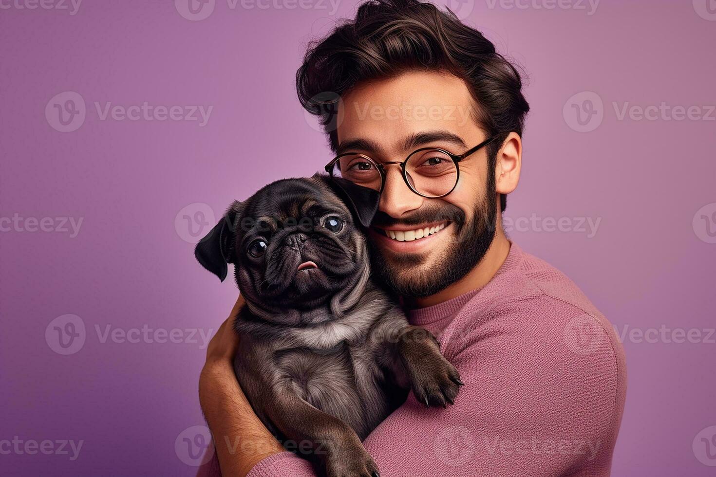 AI generated a man with his dog isolated background photo