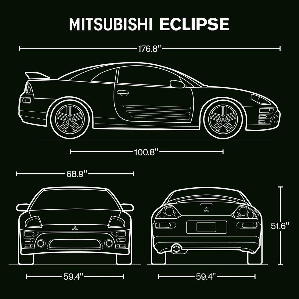 2003 Mitsubishi Eclipse car blueprint vector
