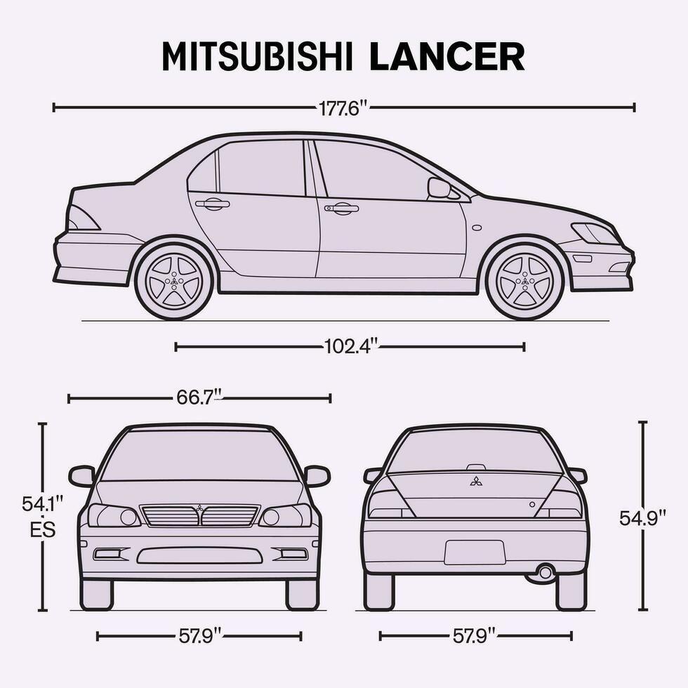 2003 Mitsubishi Lancer car blueprint vector