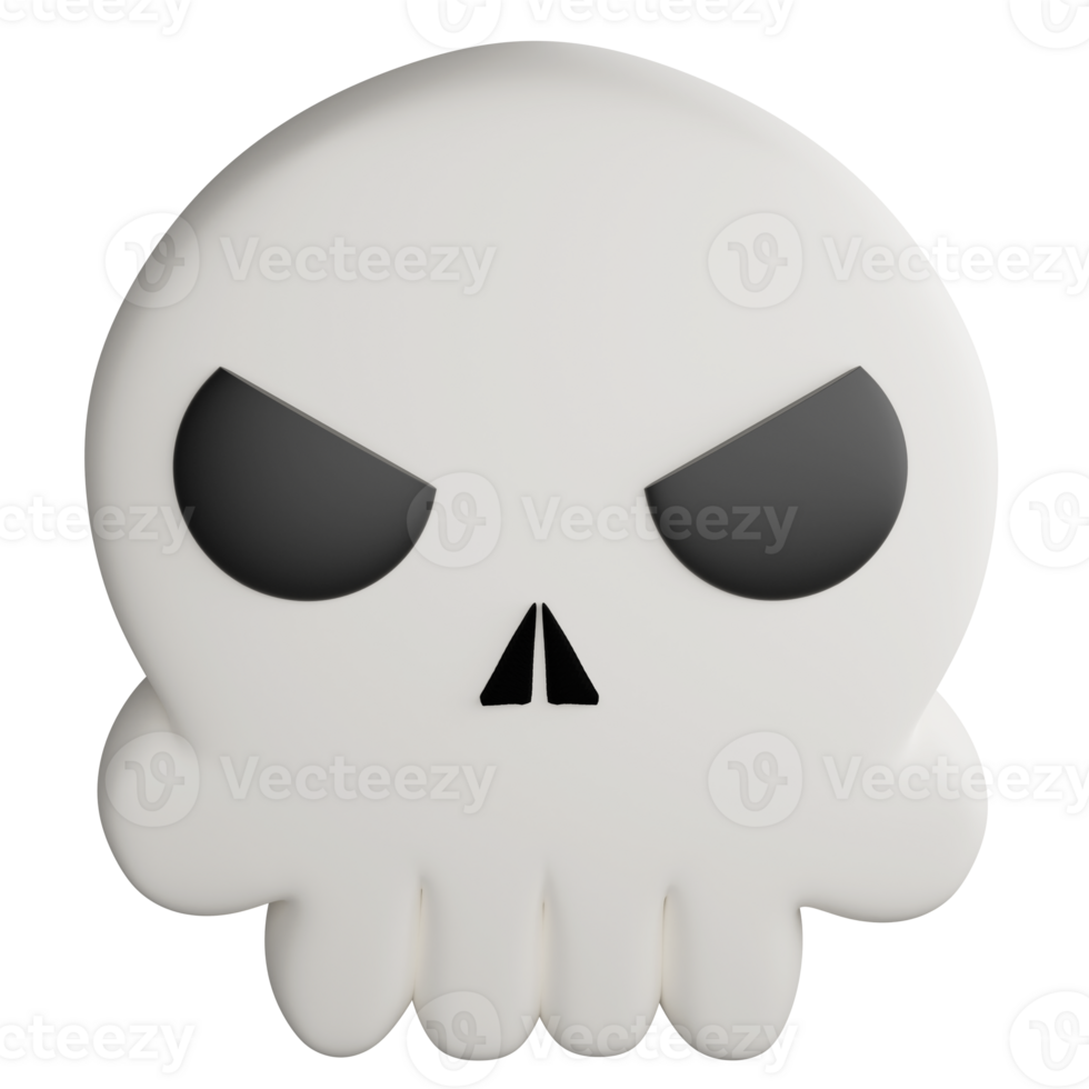 Cute skull clipart flat design icon isolated on transparent background, 3D render Halloween concept png