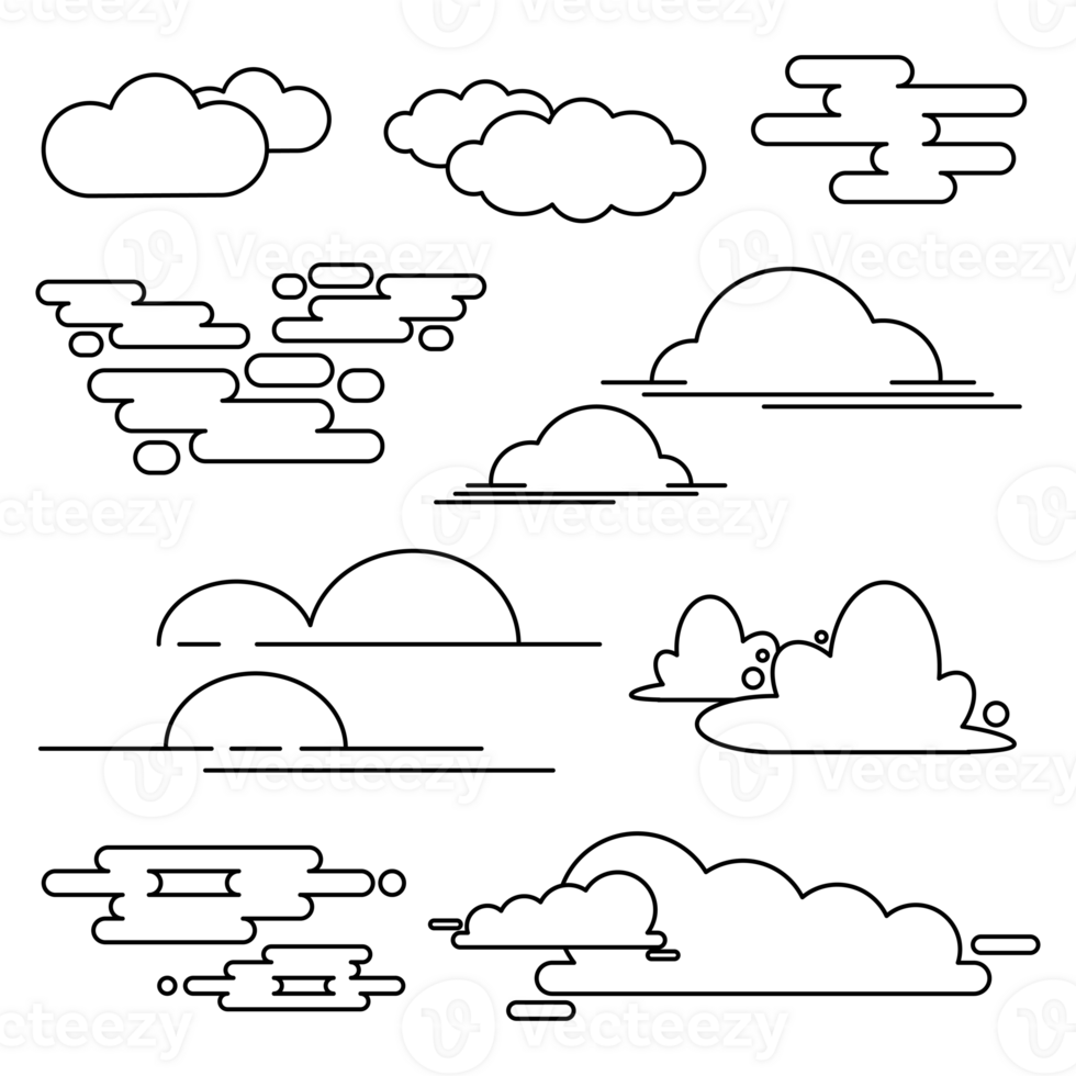 Flat set of different clouds with a transparent background png