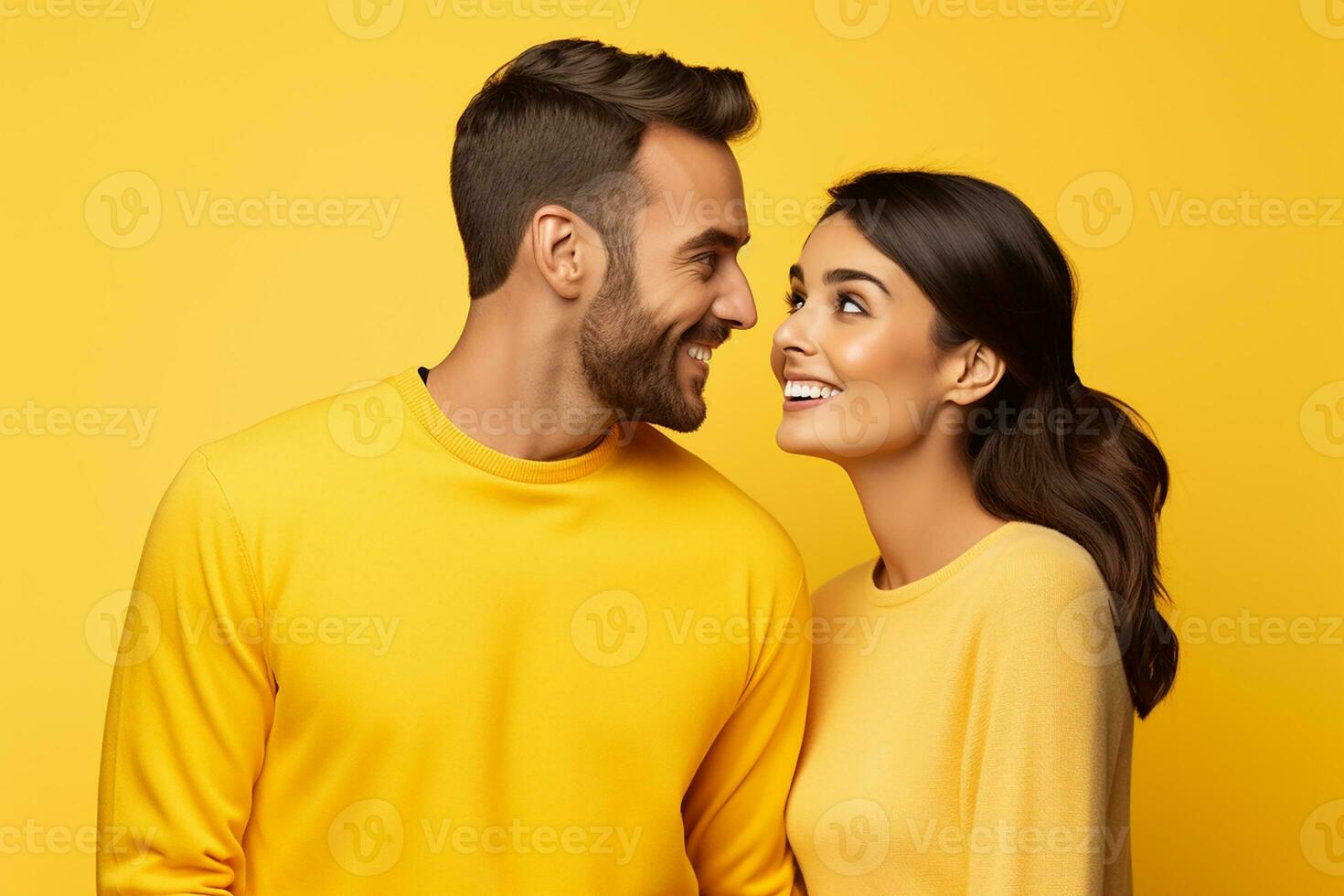 AI generated young beautiful couple doing gossips photo