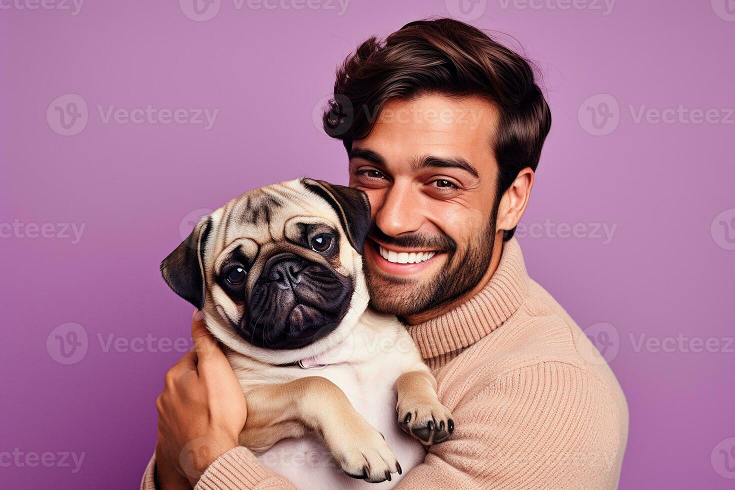 AI generated a man with his dog isolated background photo