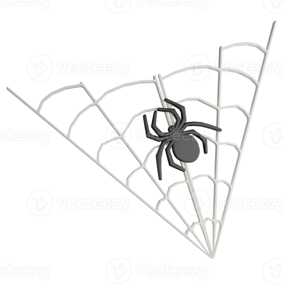 Spider on the web clipart flat design icon isolated on transparent background, 3D render Halloween concept png