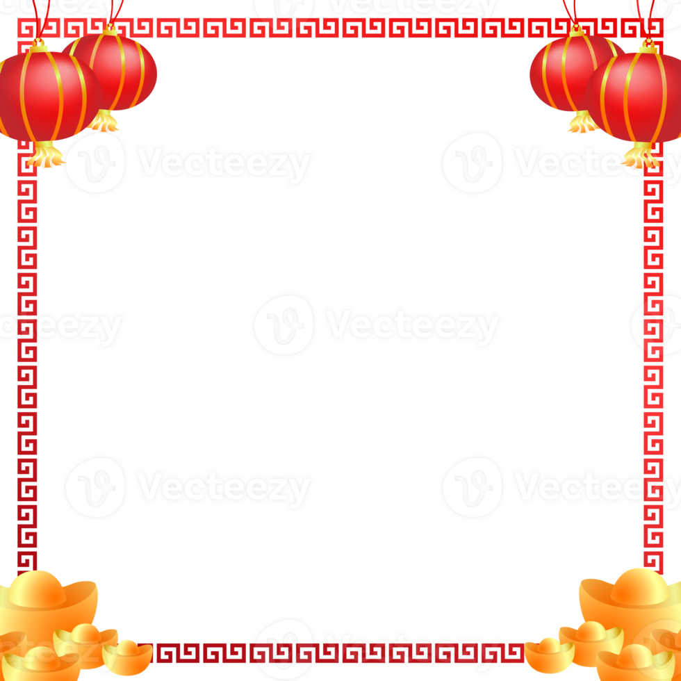 golden red china new year frame border element greeting festival for decoration gradient design png