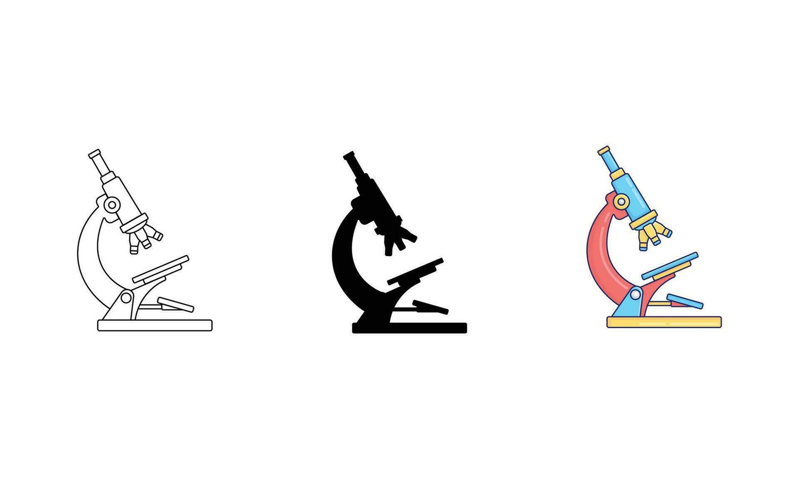 Multistyle icon of microscope science, silhouette, outline, colorful flat design style vector