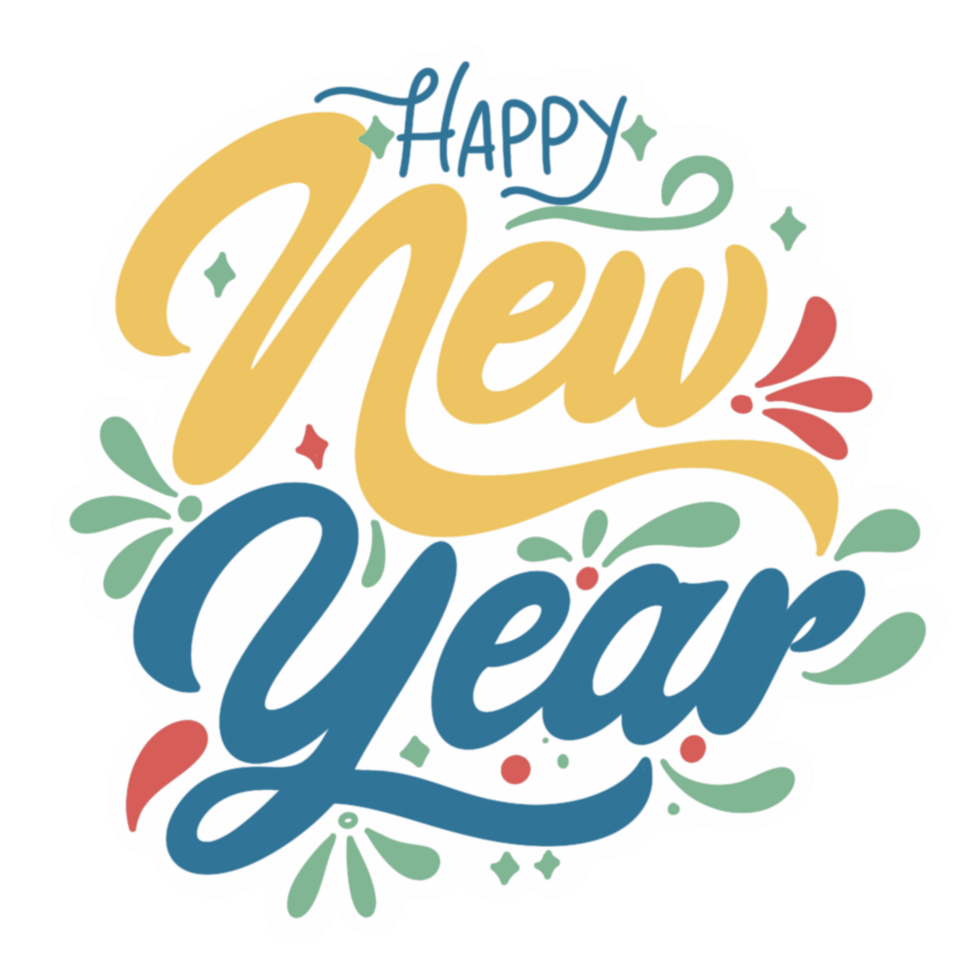 Happy new year cute typography png