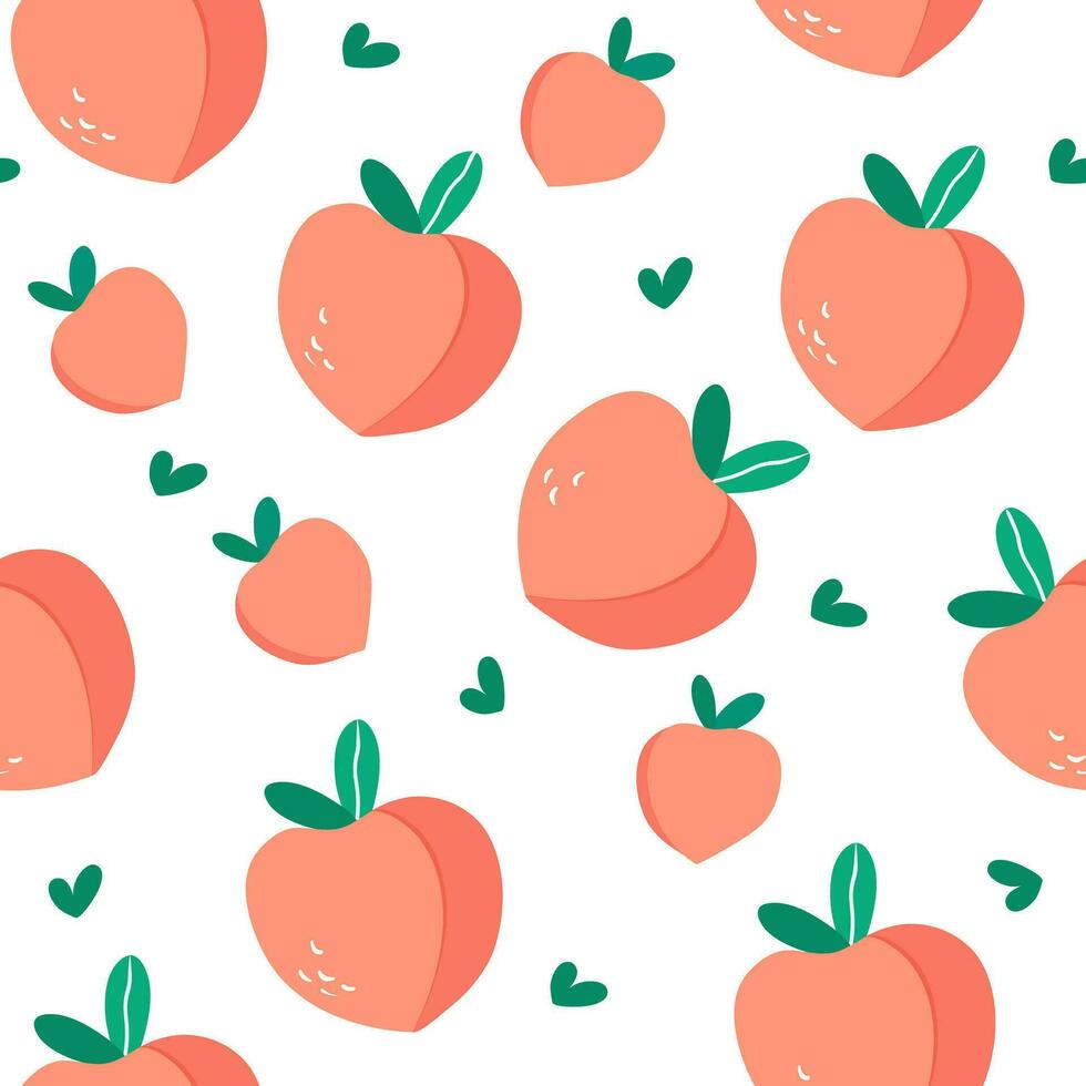 Seamless pattern with juicy abstract peaches. Simple fruit print. Vector graphics.