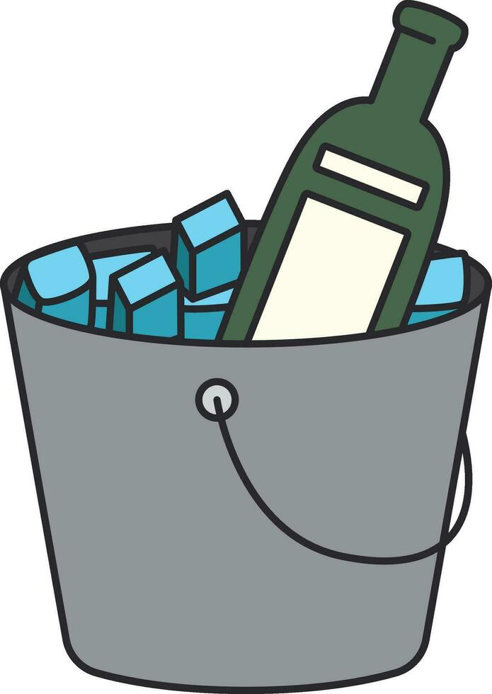 Bottle of wine in bucket with ice. Flat style vector illustration.