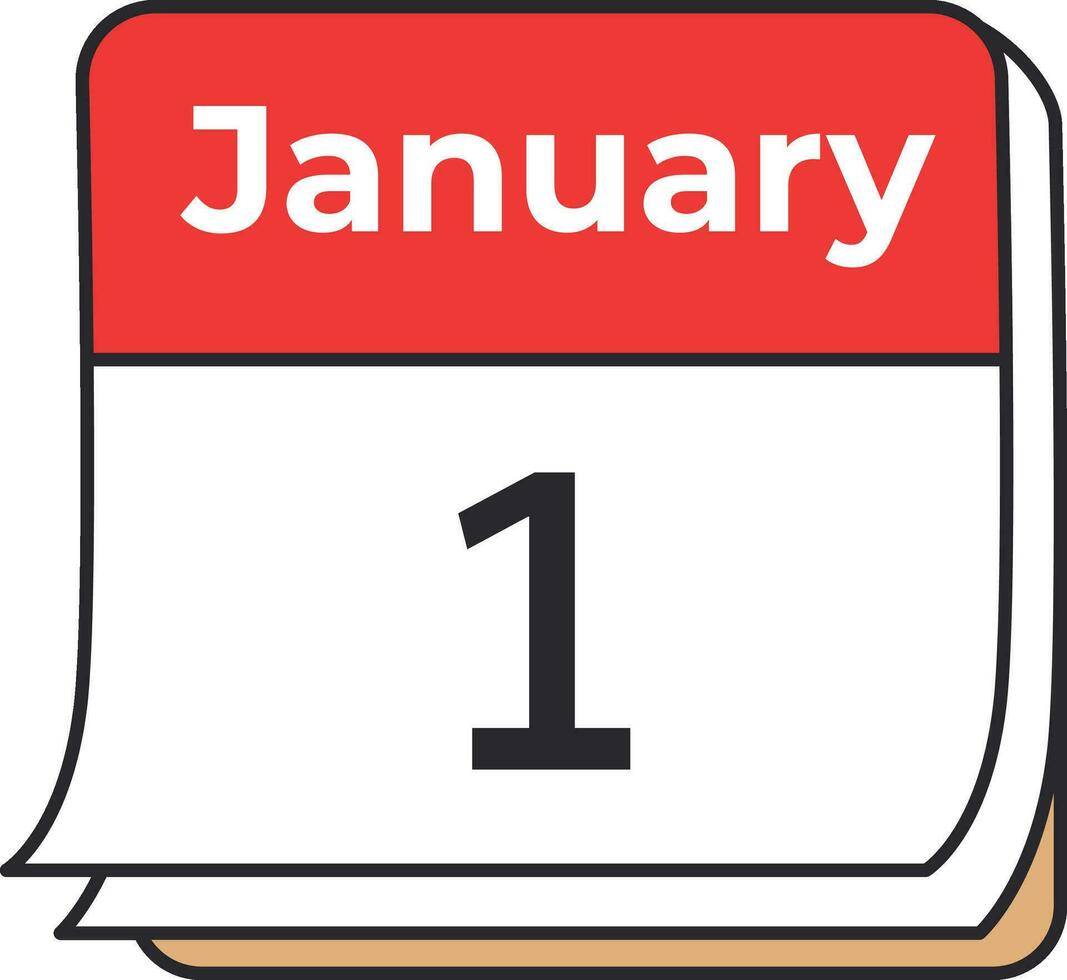 January 1 Calendar Icon. Vector Illustration. Flat Design Style.