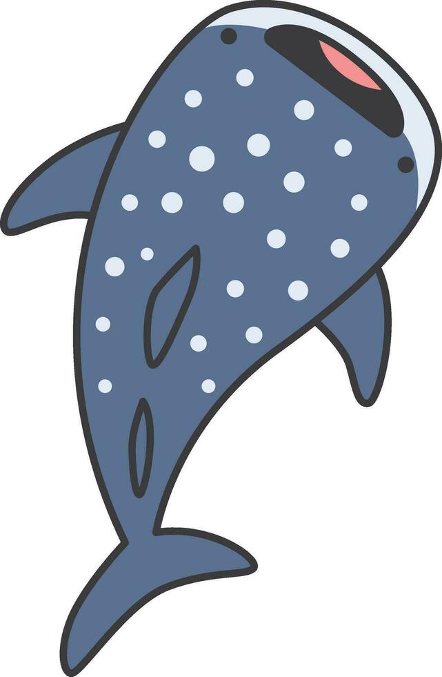 Cute cartoon whale shark isolated on white background. Vector illustration in doodle style.