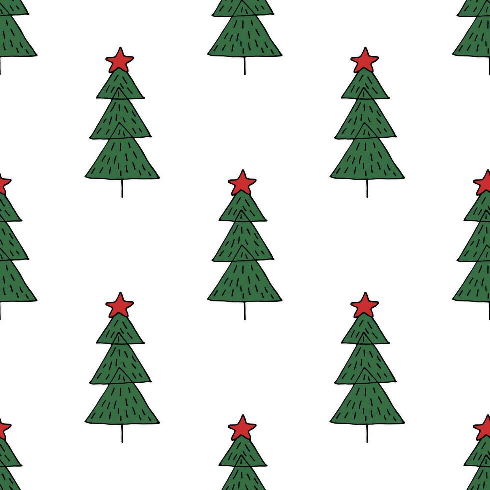 Seamless pattern with geometric minimal scandinavian Christmas tree doodle for decorative print, wrapping paper, greeting cards and fabric vector