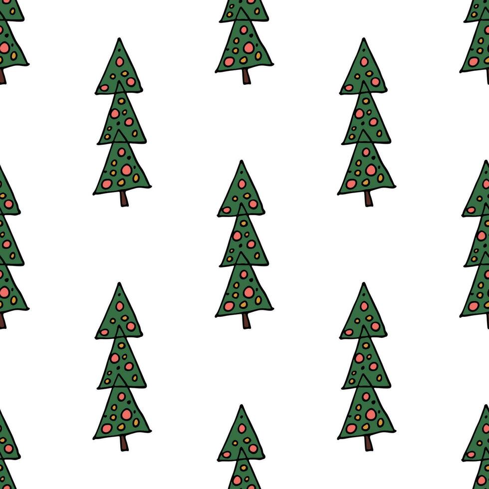 Seamless pattern with geometric minimal scandinavian Christmas tree doodle for decorative print, wrapping paper, greeting cards and fabric vector