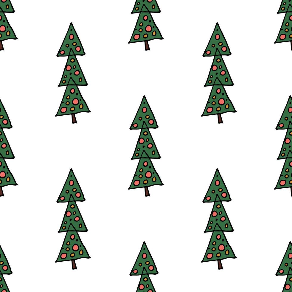 Seamless pattern with geometric minimal scandinavian Christmas tree doodle for decorative print, wrapping paper, greeting cards and fabric vector