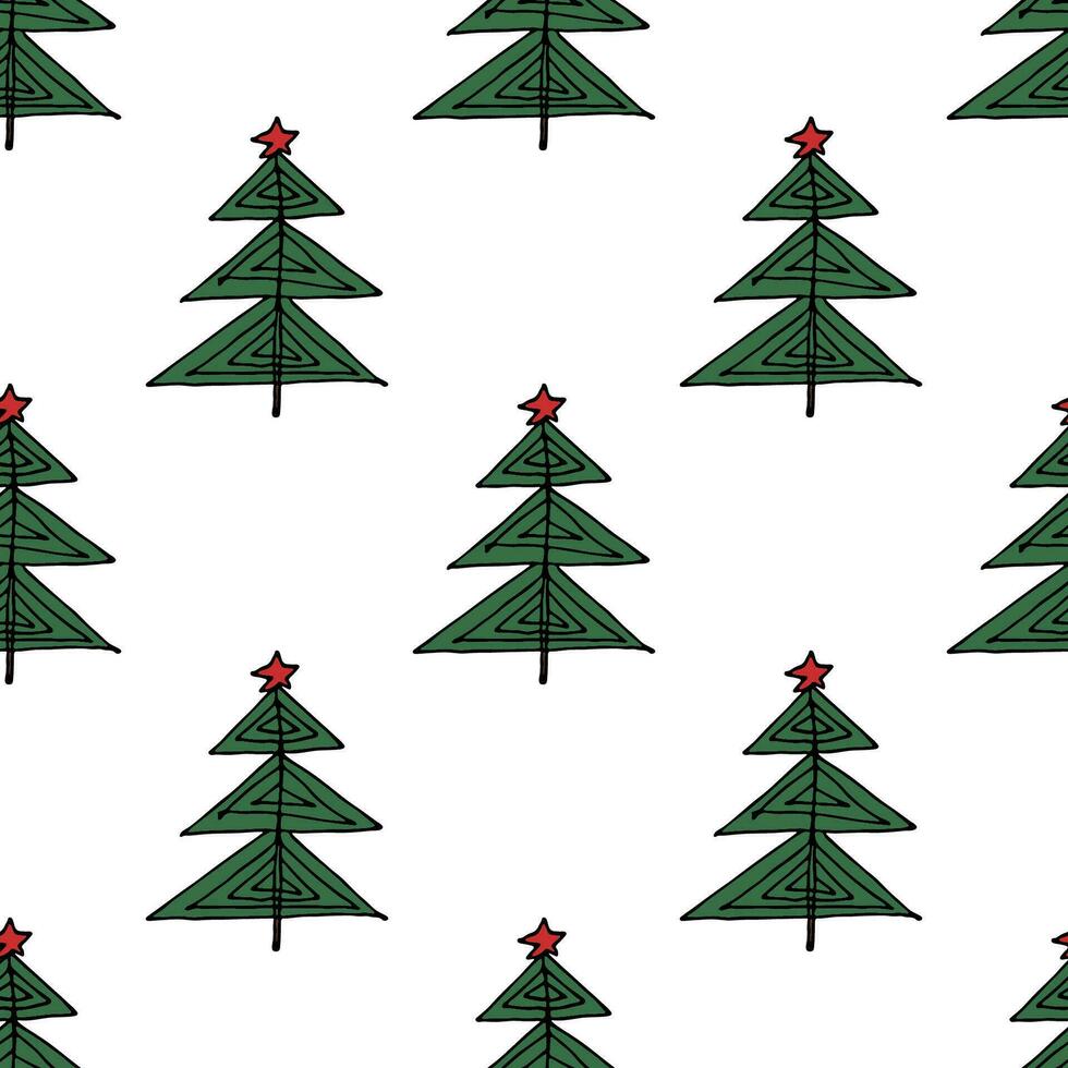 Seamless pattern with geometric minimal scandinavian Christmas tree doodle for decorative print, wrapping paper, greeting cards and fabric vector