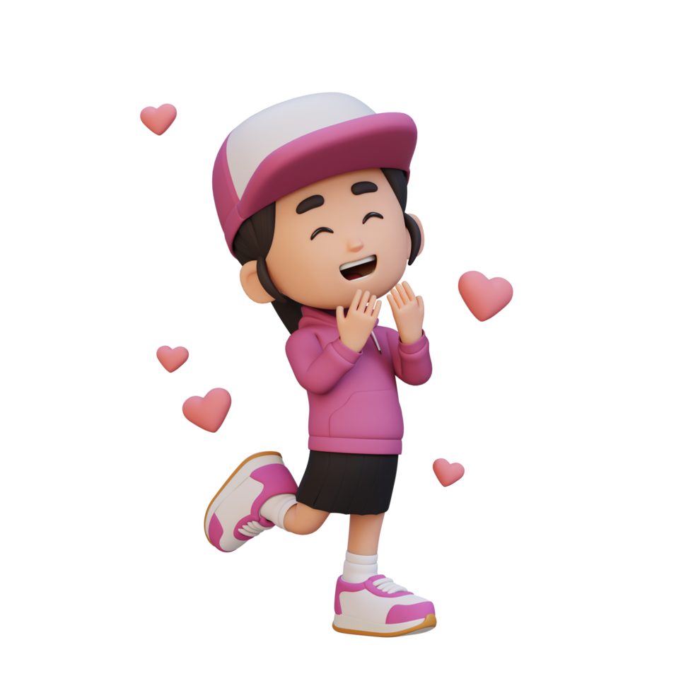 3D cute girl character in love png