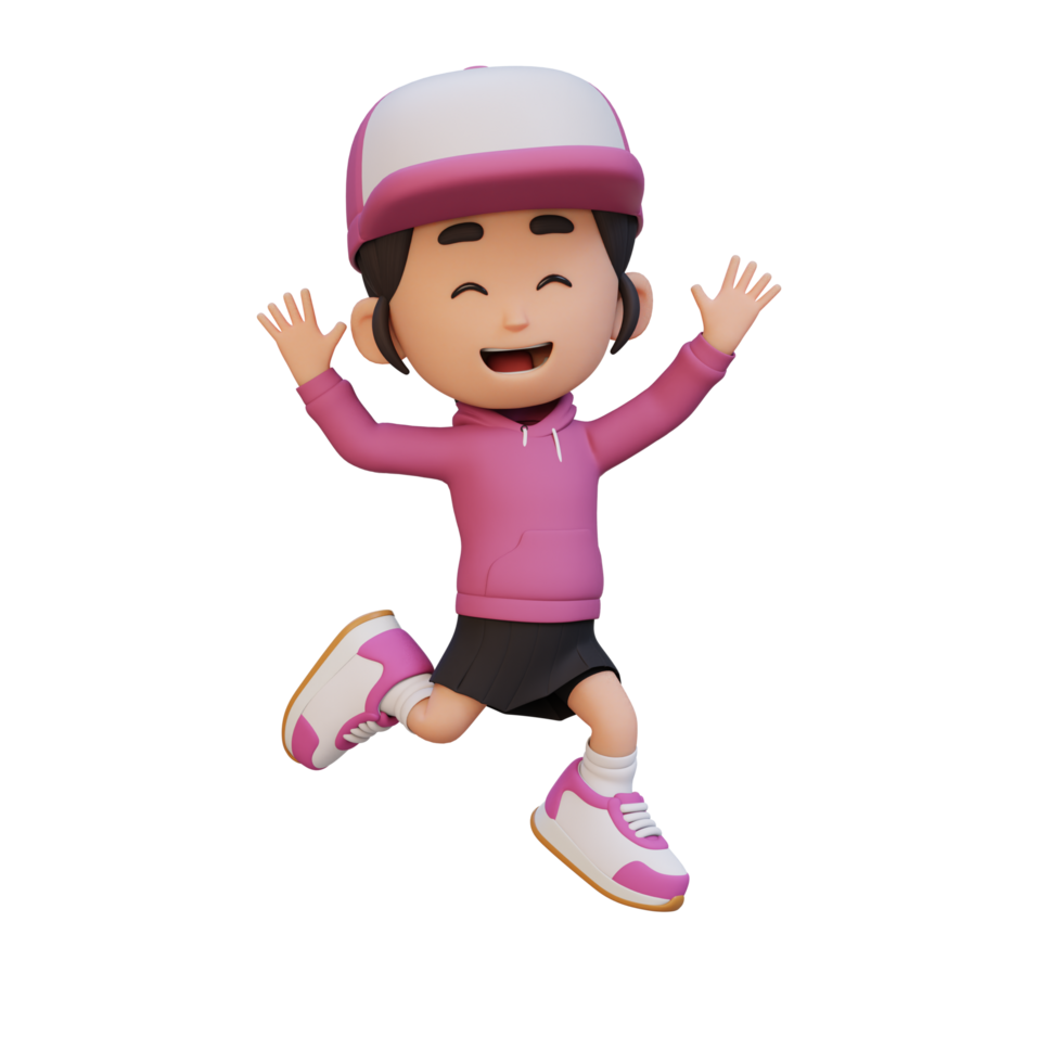 3D cute girl in jumping pose png