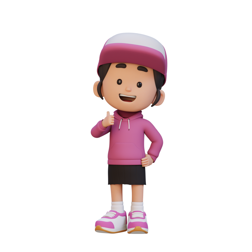 3D girl character give a thumb up with cute happy face png