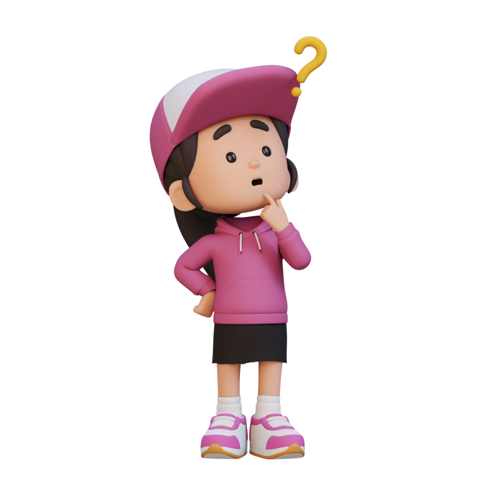 3D cute girl thinking clueless png