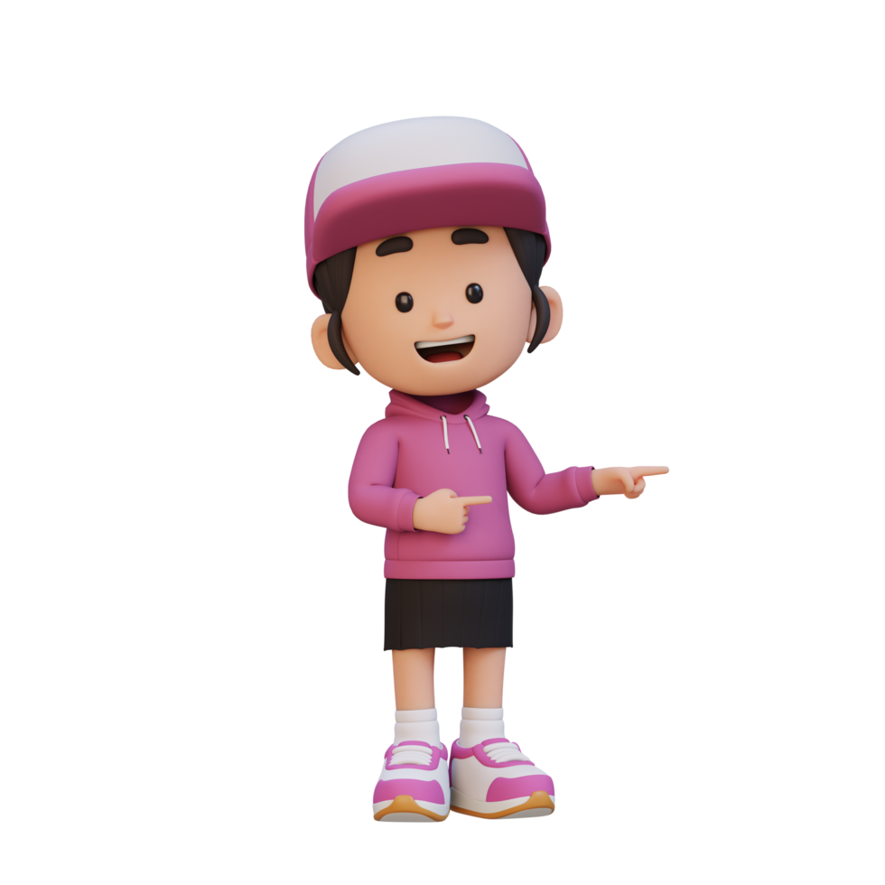 3D cute girl pointing hand to the side png